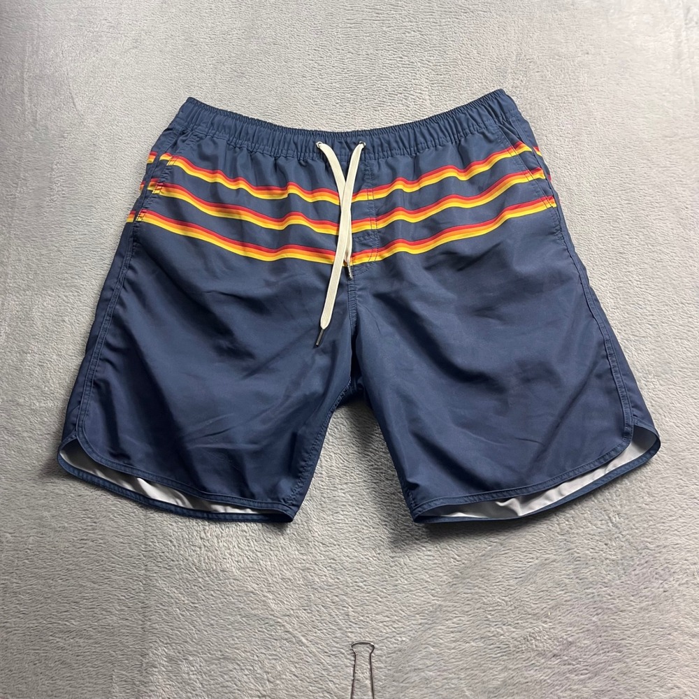 Fair Harbor Mens Navy Blue Striped Board Shorts Swim Trunks Size L 7" Inseam